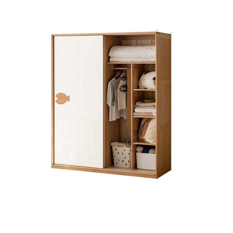 Oak Solid Wood Kids Sliding Door Wardrobe
