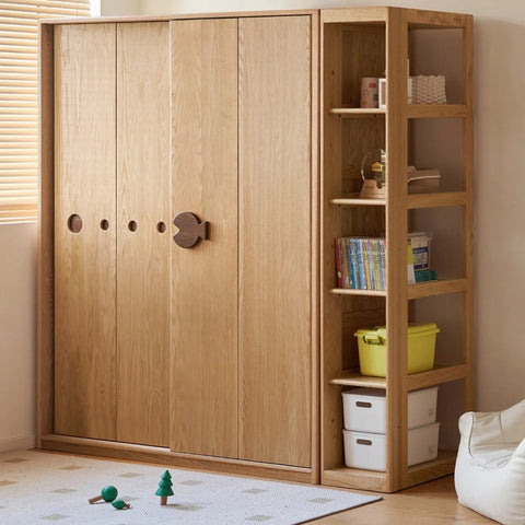 Oak Solid Wood Kids Sliding Door Wardrobe