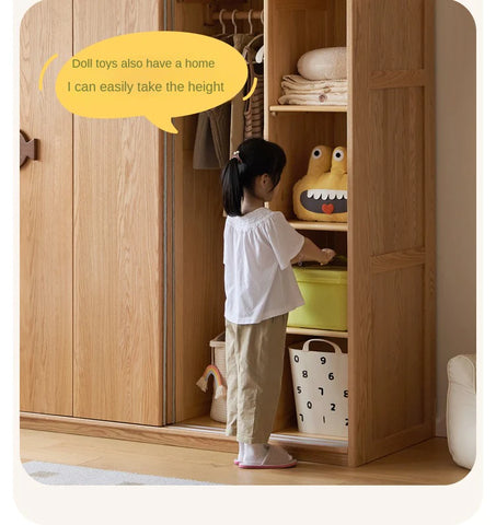 Oak Solid Wood Kids Sliding Door Wardrobe