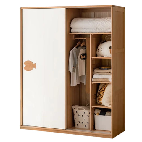 Oak Solid Wood Kids Sliding Door Wardrobe