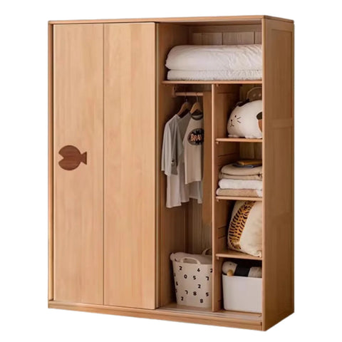 Oak Solid Wood Kids Sliding Door Wardrobe