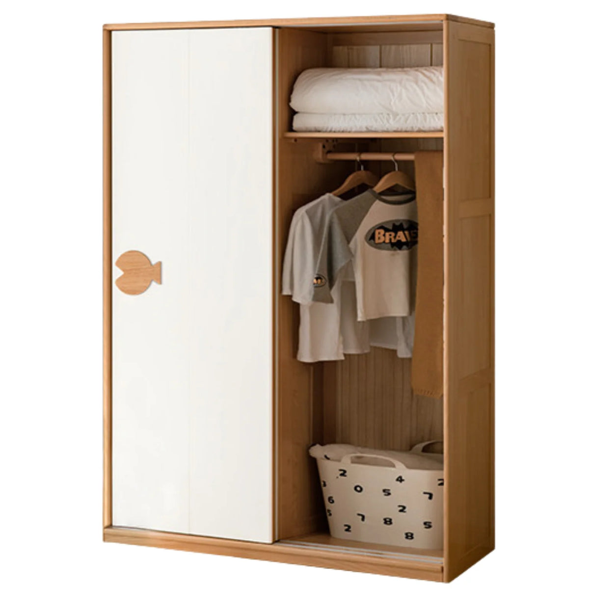 Oak Solid Wood Kids Sliding Door Wardrobe