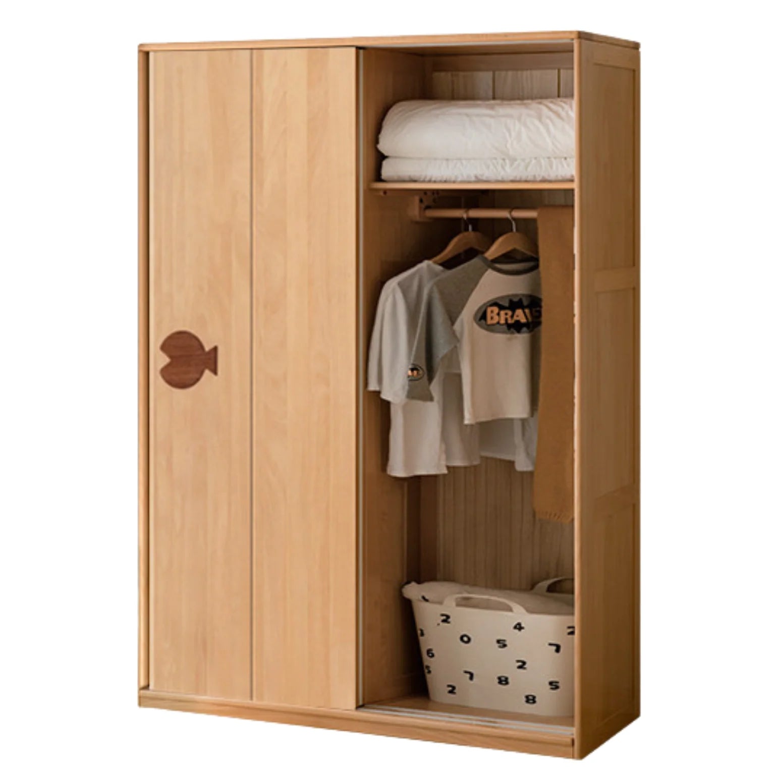 Oak Solid Wood Kids Sliding Door Wardrobe