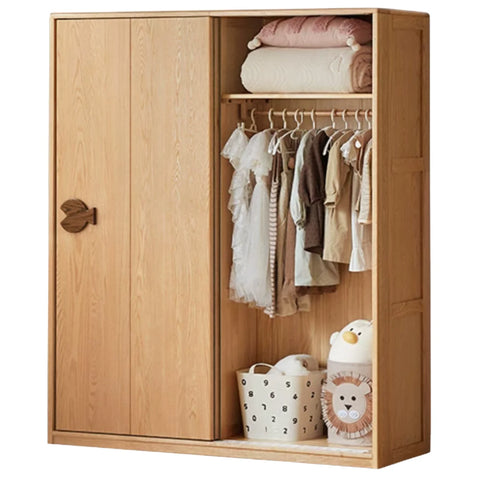 Oak Solid Wood Kids Sliding Door Wardrobe
