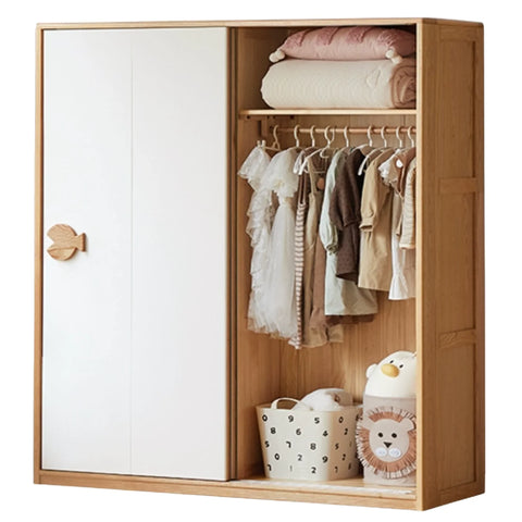 Oak Solid Wood Kids Sliding Door Wardrobe