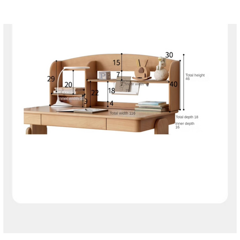 Oak & Beech Solid Wood Multi Layer Desktop Bookshelf Organizer for Kids Study Table Natural Finish