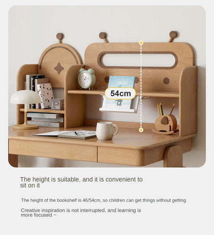 Oak & Beech Solid Wood Multi Layer Desktop Bookshelf Organizer for Kids Study Table Natural Finish