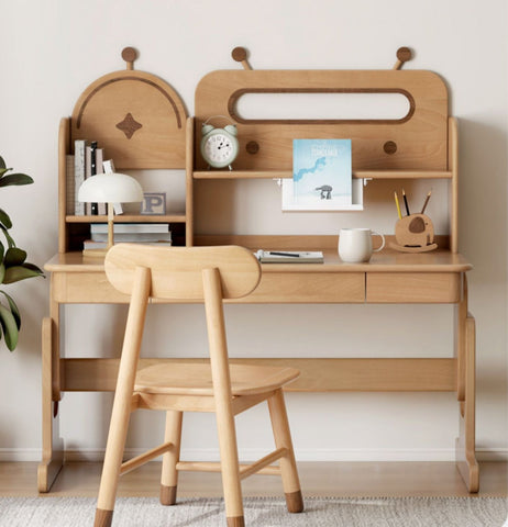 Oak & Beech Solid Wood Multi Layer Desktop Bookshelf Organizer for Kids Study Table Natural Finish