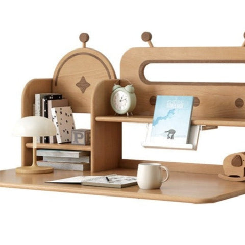 Oak & Beech Solid Wood Multi Layer Desktop Bookshelf Organizer for Kids Study Table Natural Finish