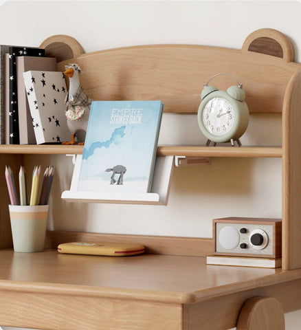 Oak & Beech Solid Wood Multi Layer Desktop Bookshelf Organizer for Kids Study Table Natural Finish