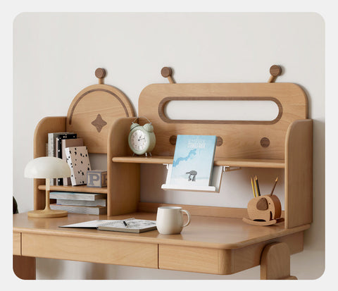 Oak & Beech Solid Wood Multi Layer Desktop Bookshelf Organizer for Kids Study Table Natural Finish