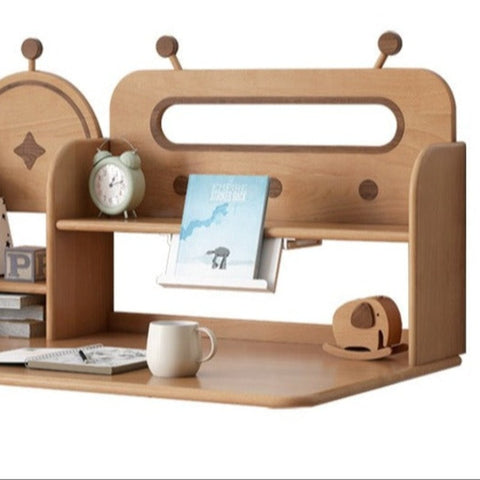 Oak & Beech Solid Wood Multi Layer Desktop Bookshelf Organizer for Kids Study Table Natural Finish