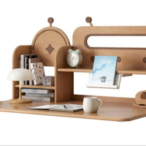 Oak & Beech Solid Wood Multi Layer Desktop Bookshelf Organizer for Kids Study Table Natural Finish