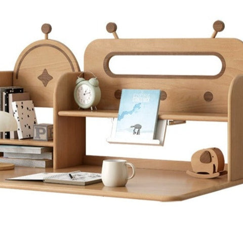 Oak & Beech Solid Wood Multi Layer Desktop Bookshelf Organizer for Kids Study Table Natural Finish