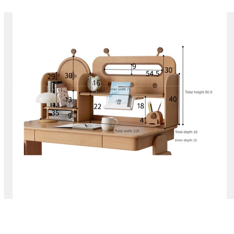 Oak & Beech Solid Wood Multi Layer Desktop Bookshelf Organizer for Kids Study Table Natural Finish