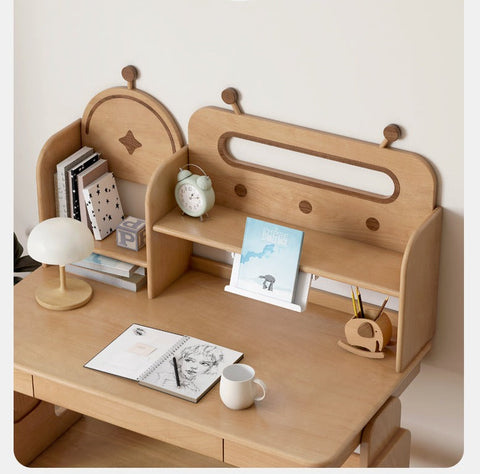 Oak & Beech Solid Wood Multi Layer Desktop Bookshelf Organizer for Kids Study Table Natural Finish