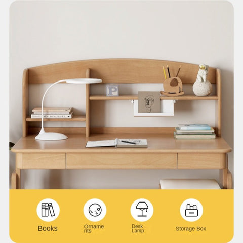 Oak & Beech Solid Wood Multi Layer Desktop Bookshelf Organizer for Kids Study Table Natural Finish