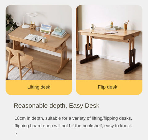 Oak & Beech Solid Wood Multi Layer Desktop Bookshelf Organizer for Kids Study Table Natural Finish