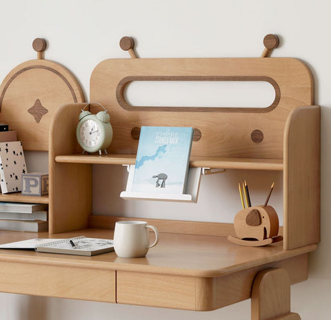 Oak & Beech Solid Wood Multi Layer Desktop Bookshelf Organizer for Kids Study Table Natural Finish