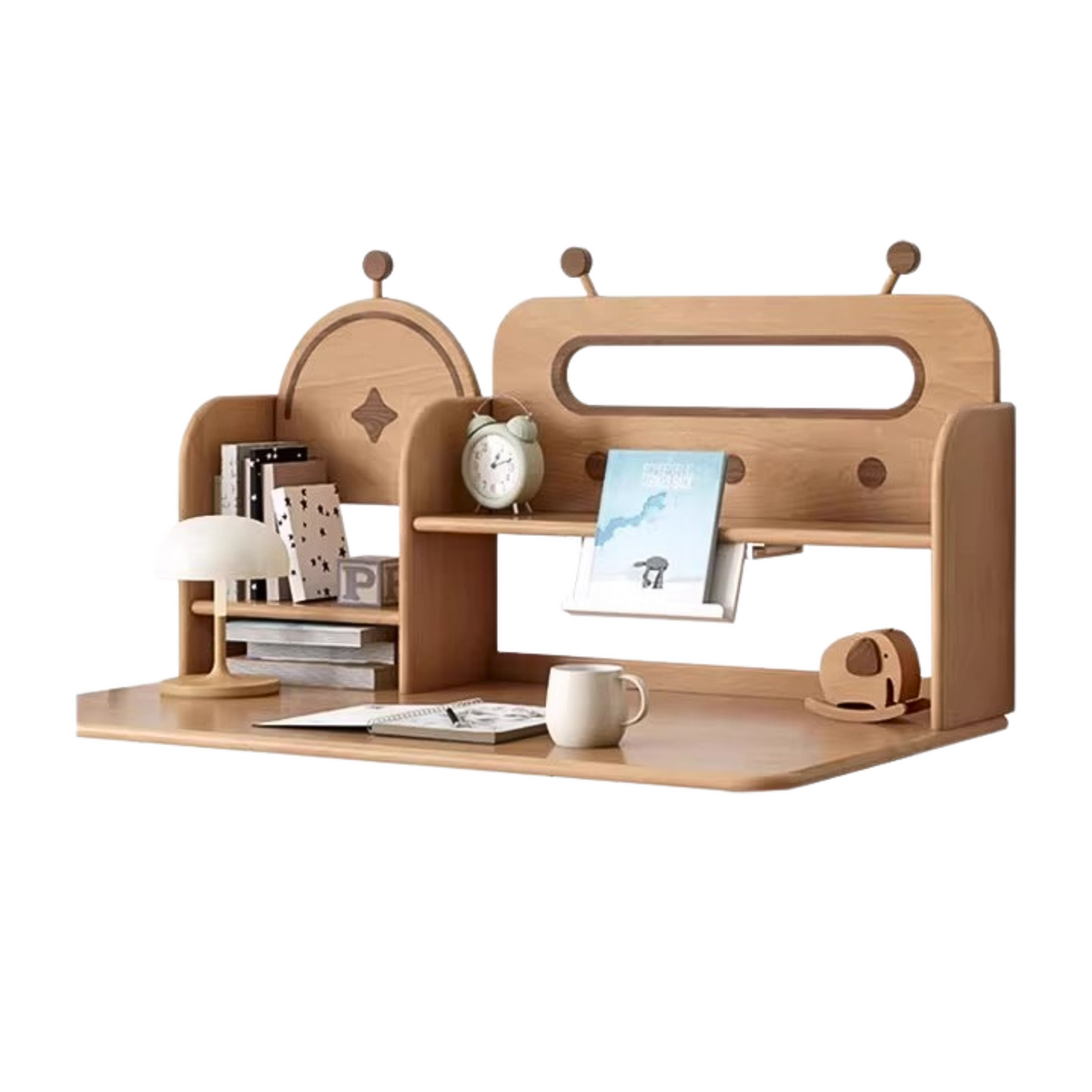 Oak & Beech Solid Wood Multi Layer Desktop Bookshelf Organizer for Kids Study Table Natural Finish
