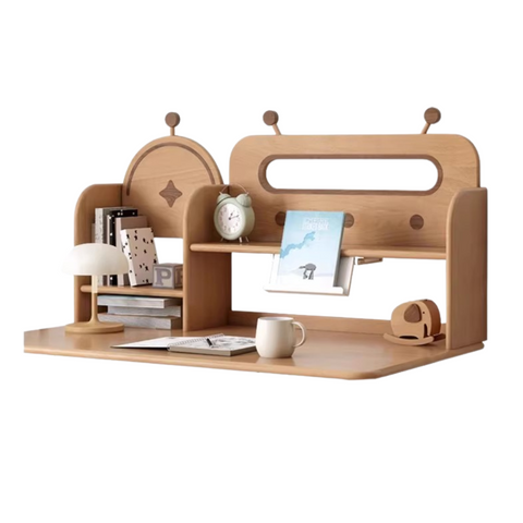 Oak & Beech Solid Wood Multi Layer Desktop Bookshelf Organizer for Kids Study Table Natural Finish