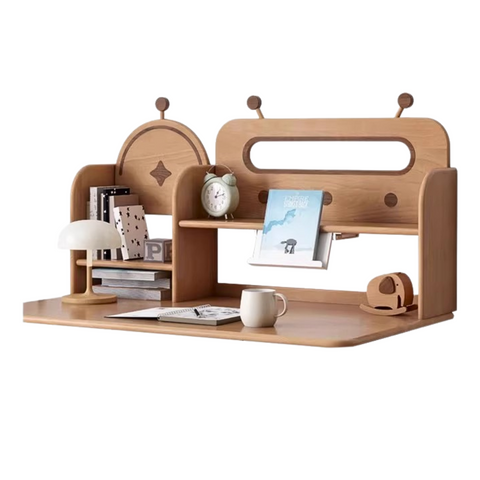 Oak & Beech Solid Wood Multi Layer Desktop Bookshelf Organizer for Kids Study Table Natural Finish