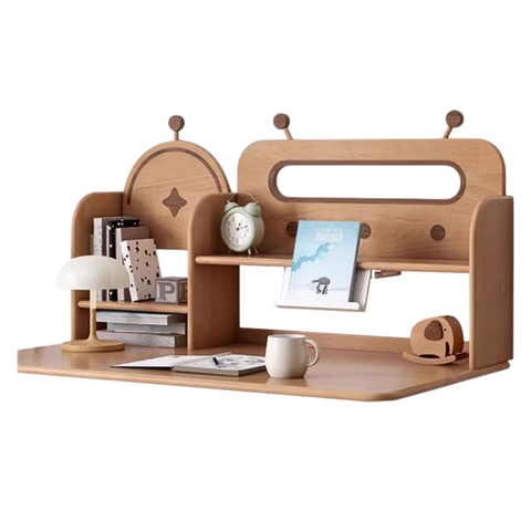Oak & Beech Solid Wood Multi Layer Desktop Bookshelf Organizer for Kids Study Table Natural Finish