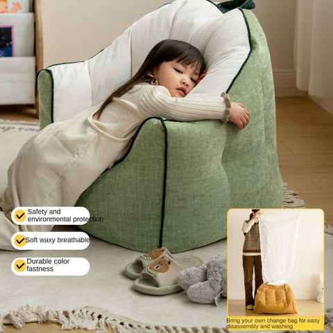 Children's Lazy Reading Corner Chair Soft Blue Chenille Upholstered Toddler Sofa with Removable Cover & EPP Filling for Kids Room