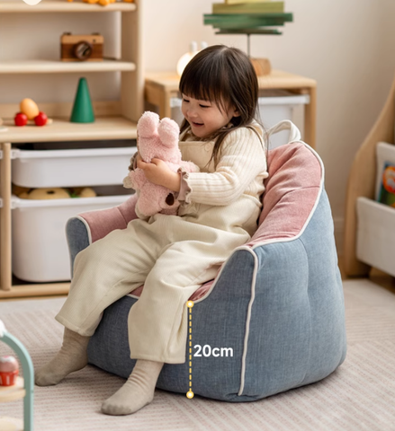 Children's Lazy Reading Corner Chair Soft Blue Chenille Upholstered Toddler Sofa with Removable Cover & EPP Filling for Kids Room