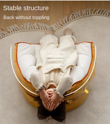 Children's Lazy Reading Corner Chair Soft Blue Chenille Upholstered Toddler Sofa with Removable Cover & EPP Filling for Kids Room