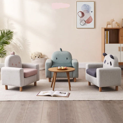 Gray Green Fabric Kids Sofa Cartoon Dinosaur Design Solid Wood Frame Removable Cover