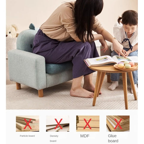 Gray Green Fabric Kids Sofa Cartoon Dinosaur Design Solid Wood Frame Removable Cover