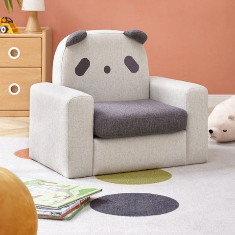 Gray Green Fabric Kids Sofa Cartoon Dinosaur Design Solid Wood Frame Removable Cover