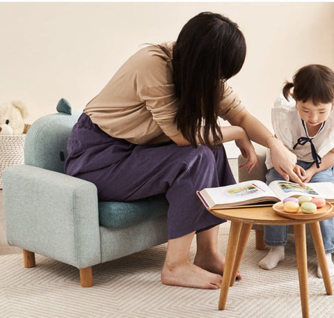 Gray Green Fabric Kids Sofa Cartoon Dinosaur Design Solid Wood Frame Removable Cover