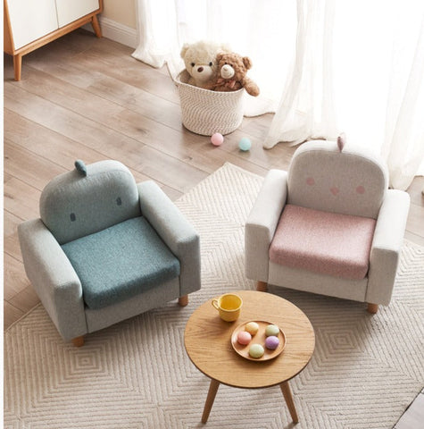 Gray Green Fabric Kids Sofa Cartoon Dinosaur Design Solid Wood Frame Removable Cover