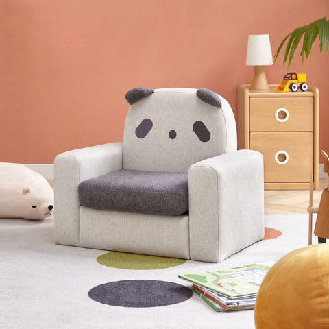 Gray Green Fabric Kids Sofa Cartoon Dinosaur Design Solid Wood Frame Removable Cover