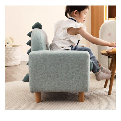 Gray Green Fabric Kids Sofa Cartoon Dinosaur Design Solid Wood Frame Removable Cover