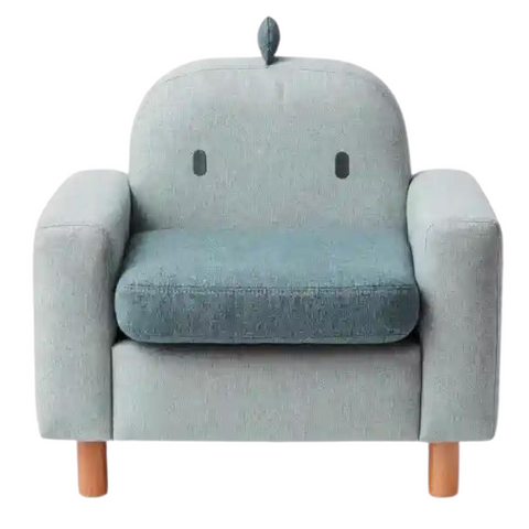 Gray Green Fabric Kids Sofa Cartoon Dinosaur Design Solid Wood Frame Removable Cover