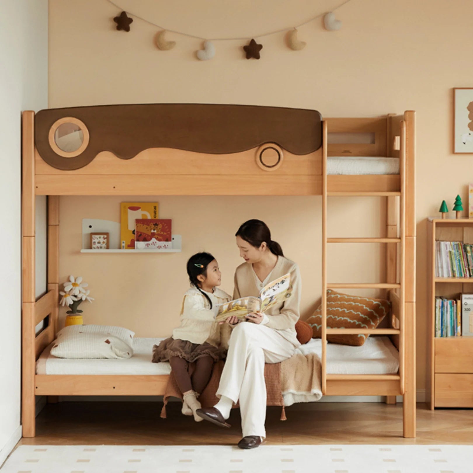 Beech solid wood with guardrails bunk bed.