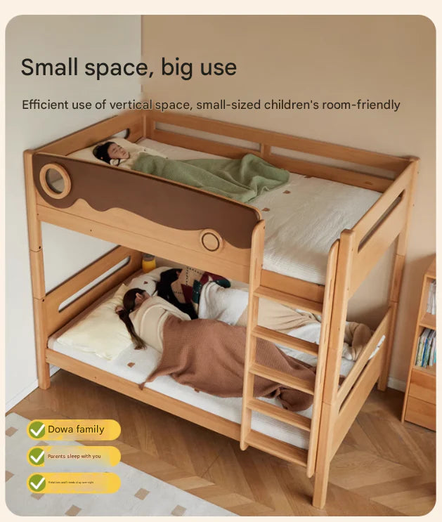 Beech solid wood with guardrails bunk bed.