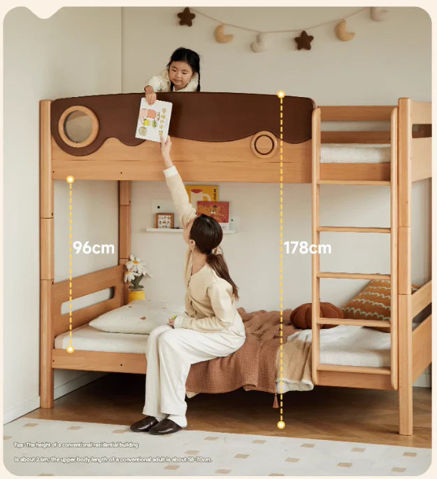 Beech solid wood with guardrails bunk bed.