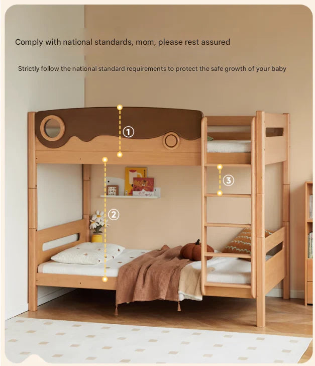 Beech solid wood with guardrails bunk bed.