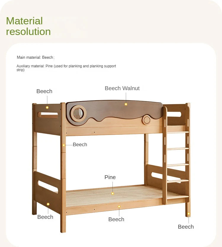 Beech solid wood with guardrails bunk bed.