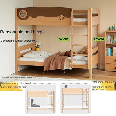 Beech solid wood with guardrails bunk bed.