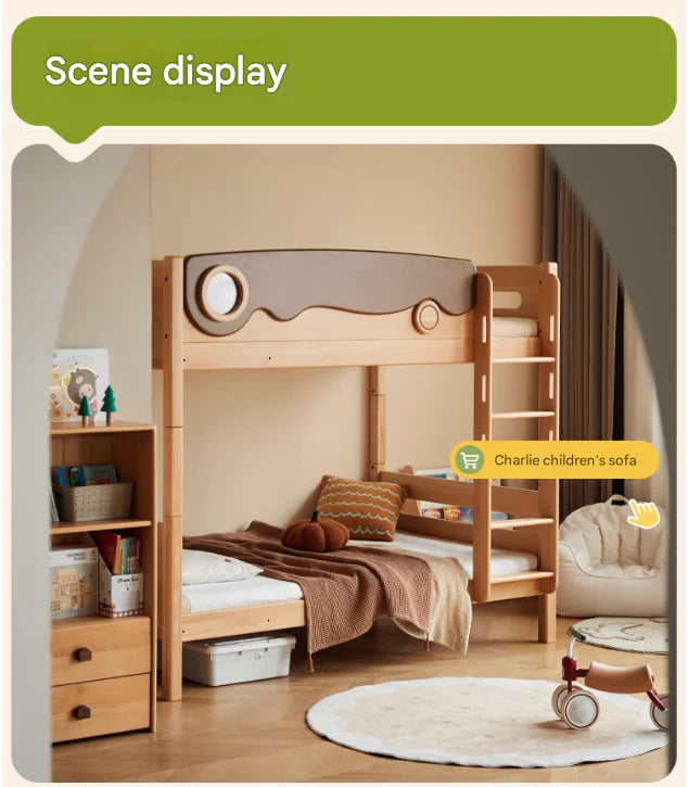 Beech solid wood with guardrails bunk bed.