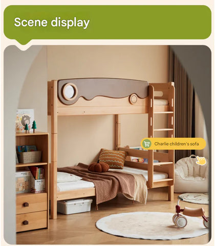 Beech solid wood with guardrails bunk bed.