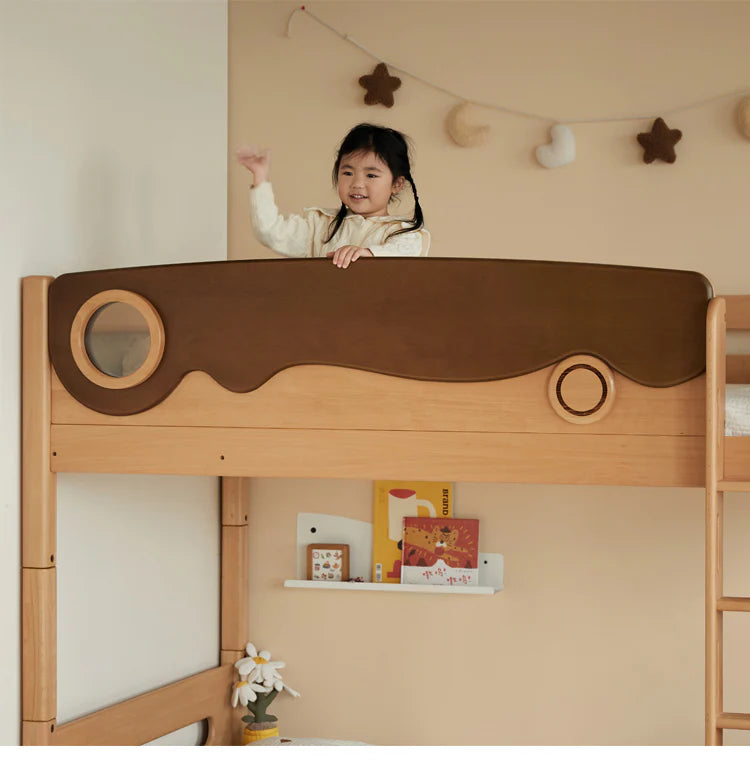 Beech solid wood with guardrails bunk bed.