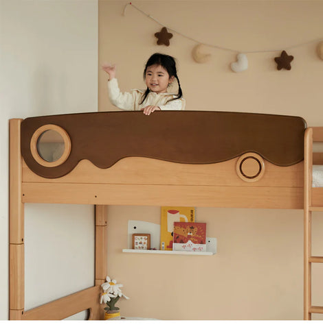 Beech solid wood with guardrails bunk bed.