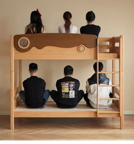 Beech solid wood with guardrails bunk bed.