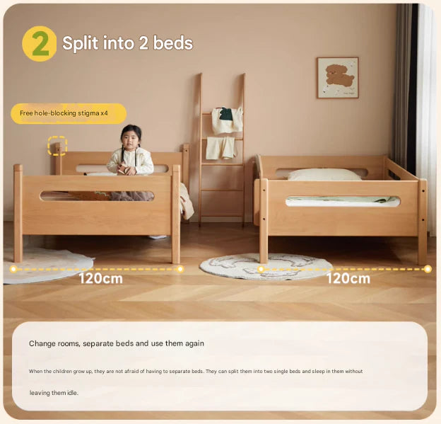 Beech solid wood with guardrails bunk bed.